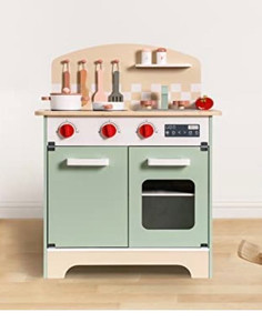 lot 64301 image: ROBOTIME Play-Kitchen-Playset for-Kids,Wooden Kitchen Playset for Toddlers,Toy Paly Kitchen Set Gift for Kids Boys Girls Ages 3 to 8 (Green)