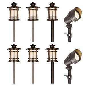 lot 5599 image: 8 Pack Low Voltage LED Landscape Kits, 12V Pathway Flood Light Kits, 10W 390LM and 3.4W 155LM Wired for Outdoor Yard Lawn, Die-cast Aluminum, 50W and 30W Equivalent 15-Year Lifespan