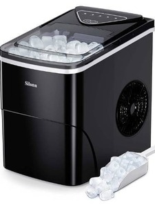 lot 5601 image: Silonn Ice Makers Countertop, 9 Cubes Ready in 6 Mins, 26lbs in 24Hrs, Self-Cleaning Ice Machine with Ice Scoop and Basket, 2 Sizes of Bullet Ice for Home Kitchen Office Bar Party