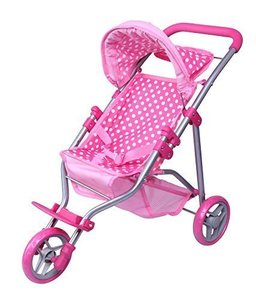 lot 5629 image: Precious Toys Baby Doll Stroller, Doll Stroller for Toddlers and 2-Year-Old Girls and Older, Pink & White Polka Dots, Foldable with Hood, Basket and Foam Handles