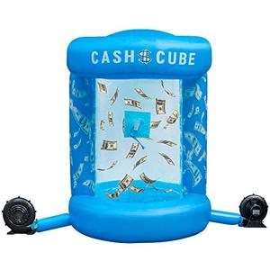 lot 5647 image: Happybuy Inflatable Cash Cube with Two Blowers Inflatable Cash Cube Booth Blue Cash Cube Money Machine Quick Inflated Cash Cube Water-Proof Money Booth Machine Money Grab Catch for Promotion Events