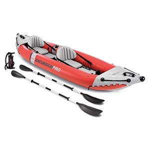lot 5650 image: Intex Excursion Pro Kayak, Professional Series Inflatable Fishing Kayak, K2 2-Person, Red