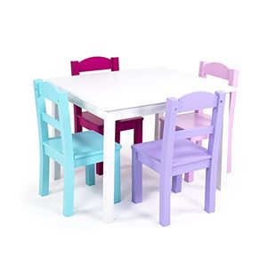 lot 5651 image: Humble Crew Tot Tutors Wood Table & 4 Chairs Set-White, Pink, Purple Forever Collection