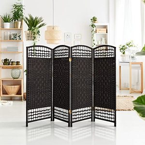 lot 5655 image: 4 ft. Short Fiber Weave Room Divider - Black - 4 Panels