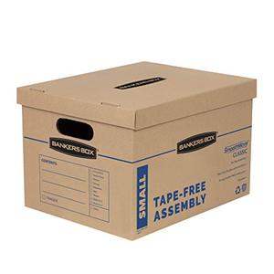 lot 5661 image: Bankers Box SmoothMove Classic Small Moving Boxes, 10 Pack, Tape-Free Assembly, Easy Carry Handles, 10 x 12 x 15