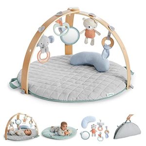 lot 5667 image: Ingenuity Cozy Spot Reversible Duvet Activity Gym & Play Mat with Wooden Bar - Loamy, Ages Newborn 