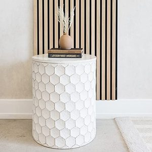 lot 5668 image: Signature Design by Ashley Polly Geometric Honeycomb Indoor & Outdoor Accent Stool, White