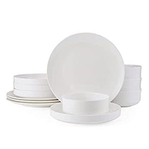 lot 5674 image: Mikasa Macie Chip Resistant 12 Piece Dinnerware Set, Service for 4, White (B09P8SZJX3)
