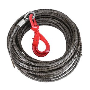 lot 5693 image: Mophorn Winch Cable 38 x 50 Replacement Wire Rope 4400LBS Fiber Core Self Locking Swivel Hook (50ft)