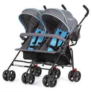 lot 5714 image: Dream On Me Volgo Twin Umbrella Stroller, Blue and Dark Grey