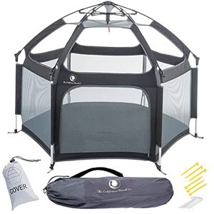 lot 5716 image: POP N GO Premium Outdoor Baby Playpen - Portable, Lightweight, Pop Up Pack and Play Toddler Play Yard w Canopy and Travel Bag - Black