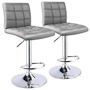lot 5719 image: Modern Square PU Leather Adjustable Bar Stools with Back, Set of 2, Counter Height Swivel Stool by LEOPARD OUTDOOR PRODUCTS (Light Grey)