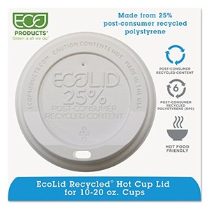 lot 5739 image: Eco-Products EcoLid 25% Recycled Content Hot Cup Lids, Fits 10 to 20 oz Hot Cups, White, Case of 1000 (EP-HL16-WR)