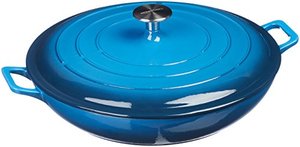 lot 5762 image: Amazon Basics Enameled Cast Iron Covered Casserole Skillet, 3.3-Quart, Blue
