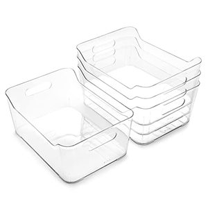 lot 5574 image: BINO  Plastic Storage Bins, Large - 4 Pack  The SOHO Collection  Multi-Use Organizer Bins  Built-in Handle  BPA-Free  Pantry Organization  Home Organization  Fridge Organizer  Freezer Org