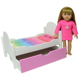 lot 5585 image: The New York Doll Collection Wood Doll Bed with Trundle For 18 Inch Dolls