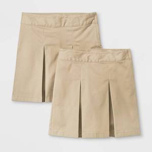 lot 5801 image: Girls 2pk Stretch Uniform Pleated Twill Skorts - Cat & Jack Beige 10 Plus