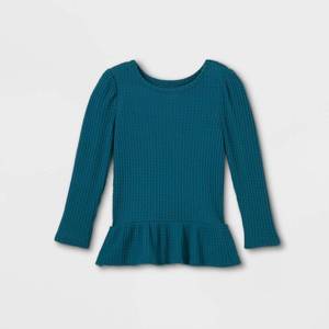 lot 5812 image: 2 Pack Toddler Girls Solid Cozy Waffle Long Sleeve T-Shirt - Cat & Jack Teal 3T, Blue