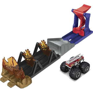 lot 5820 image: Hot Wheels Monster Trucks Fire Through Hero Playset with 1 Die-Cast Vehicle