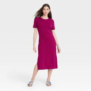 lot 5827 image: Womens Short Sleeve Rib Knit T-Shirt Dress - A New Day Dark Purple M
