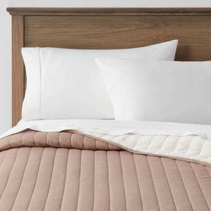 lot 5831 image: King Reversible Faux Fur & Flannel Quilt Light Brown - Threshold