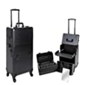 lot 5690 image: Ver Beauty Professional Rolling Makeup Case, Heavy Duty Hair Stylist & Makeup Artist Travel Case with Easy Slide and Extendable Trays, Black Matte