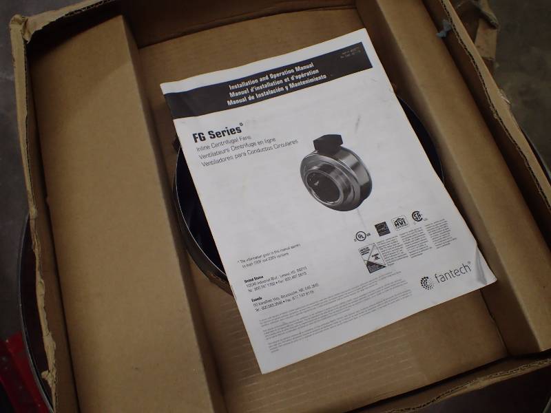 lot 1108 image: FANTECH Galvanized Steel Inline Centrifugal Duct Fan, Fits Duct Dia. 12, Voltage 120V