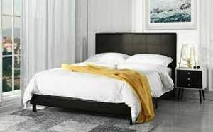 lot 4403 image: Casa Andrea Milano Classic Faux Leather Platform Bed w Headboard (FullQueen Size)