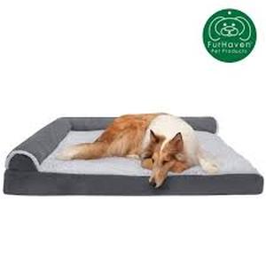lot 4548 image: Furhaven Jumbo Two-Tone L-Shaped Chaise Lounge Pet Bed