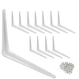 lot 35619 image: Wideskall Metal 10 x 12 inch Wall Corner Angle Shelving Shelf Brackets White Pack of 12