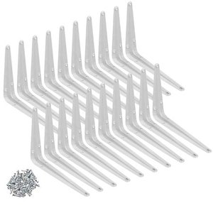 lot 35622 image: wideskall 20 pcs metal 6 x 8 inch wall corner angle shelving shelf brackets (white)
