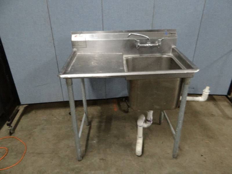 lot 2310 image: Eagle Single Compartment Stainless Sink Single Drain Side on legs