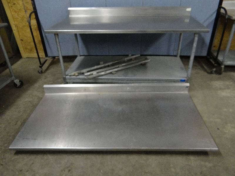 lot 2323 image: (2) 72x36 Stainless Top Tables w  5 Back Splash