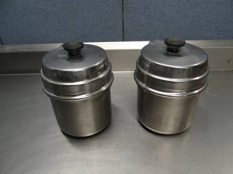 lot 2436 image: Pair Of Stainless Serving Inserts With Lids