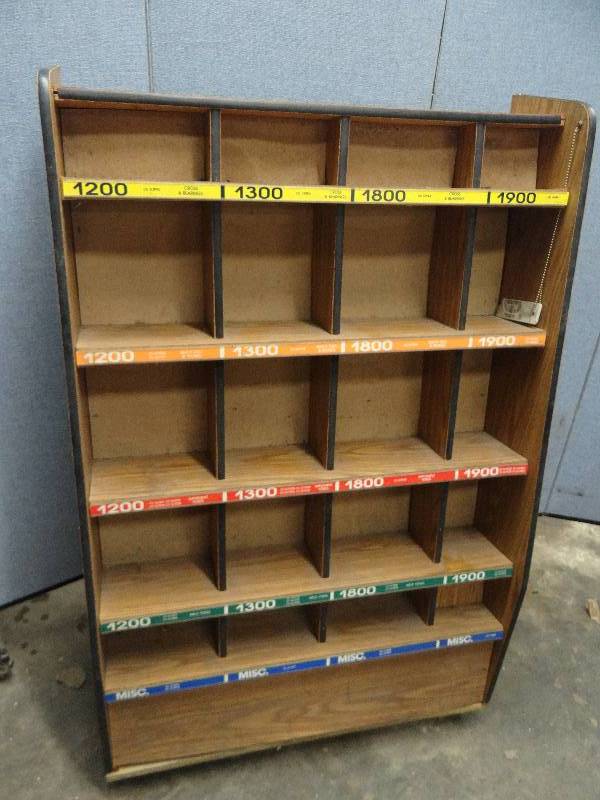 lot 2447 image: Pressed Wood Hardware Assortment Shelf