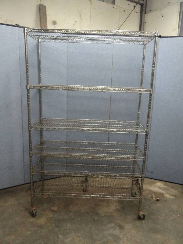 lot 2448 image: (6) Tier Wire Metal Metro Rack On Casters
