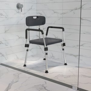 lot 41909 image: Flash Furniture 300 Lb. Capacity, Adjustable Gray Bath & Shower Chair with Quick Release Back & Arms