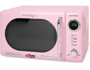 lot 41918 image: Nostalgia Retro 0.7 Cubic Foot 700-Watt Countertop Microwave Oven, Cu. Ft, Pink