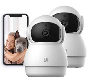 lot 41934 image: YI 2pc Pan-Tilt Dome Security Camera, 360 Degree 2.4G Smart Indoor Pet Dog Cat Cam with Night Vision, 2-Way Audio, Motion Detection, Phone APP, Compatible with Alexa and Google Assistant
