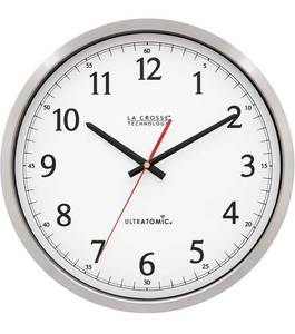 lot 58887 image: La Crosse Technology 404-1235UA-PL UltrAtomic 14 inch Stainless Steel Wall Clock, Shatterproof Lens, Silver - Second Hand Loose