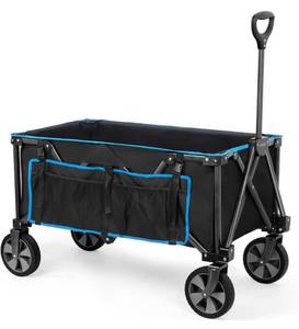 lot 58893 image: Navatiee Collapsible Folding Wagon, Heavy Duty Utility Beach Wagon Cart with Removable Wheels, Large Capacity Foldable Grocery Wagon for Garden Outdoor Use, S1