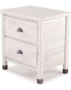 lot 58895 image: $$ Baja Night Stand  2 Drawer  Solid Wood  Rustic Bedside Table  Metal Drawer Pulls, Shabby White -- Retail $220