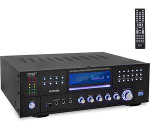 lot 58898 image: 4-Channel Wireless Bluetooth Power Amplifier - 1000W Stereo Speaker Home Audio Receiver wFM Radio, USB, Headphone, 2 Mic wEcho, Front Loading CD DVD Player, LED, Rack Mount - Pyle PD1000BA.5