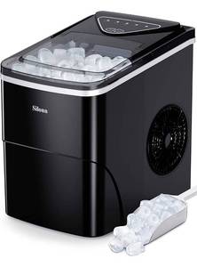 lot 58900 image: Silonn Ice Makers Countertop, 9 Cubes Ready in 6 Mins, 26lbs in 24Hrs, Self-Cleaning Ice Machine with Ice Scoop and Basket, 2 Sizes of Bullet Ice - Lid Cracked