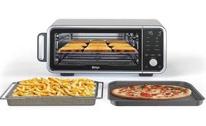 lot 58907 image: $$ Ninja SP201 8-in-1 Digital Countertop Oven with Extended Height, XL Capacity, Flip Away Capacity for Storage Space, with Air Fry Basket, Wire Rack and Crumb Tray, Silver, Retail $260