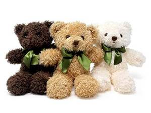 lot 72645 image: Fluffuns Teddy Bear Plush - Cute Teddy Bears Stuffed Animals in 3 Colors - 3-Pack of Stuffed Bears,9 Inch Height (Dark Brown, Golden, White)