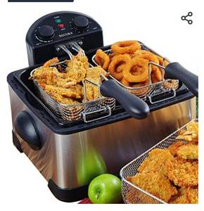 lot 72648 image: Secura 1700-Watt Stainless-Steel Triple Basket Electric Deep Fryer with Timer Free Extra Odor Filter, 4L17-Cup