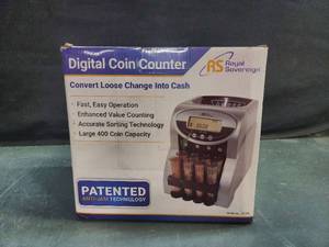 lot 72678 image: Royal Sovereign 2 Row Electric Coin Counter with Patented Anti-Jam Technology and Digital Counting Display (FS-2N), BlackSilver,$117.99