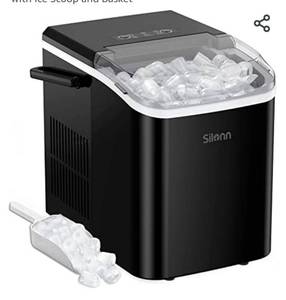 lot 72708 image: Silonn Countertop Ice Maker Machine, Portable Ice Makers Countertop with Handle, Makes up to 27 lbs. of Ice Per Day, 9 Cubes in 7 Mins, Self-Cleaning Ice Maker with Ice Scoop and Basket