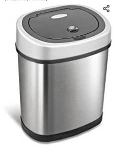 lot 72714 image: NINESTARS DZT-12-9 Automatic Touchless Infrared Motion Sensor Trash Can, 3 Gal. 12 L., Stainless Steel (Oval, SilverBlack Lid)